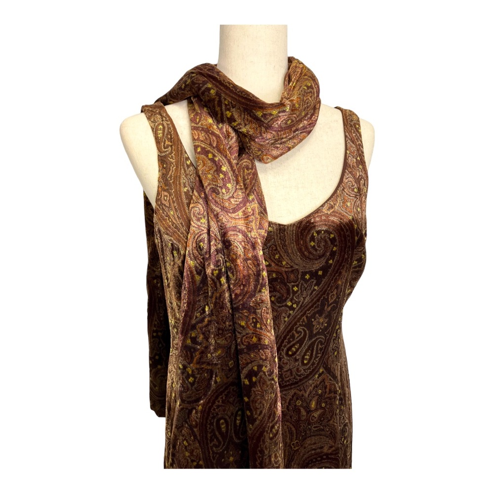 Velvet Formal Dress Evening Gown Elegant Low Cut Brown Paisley Matching Shawl